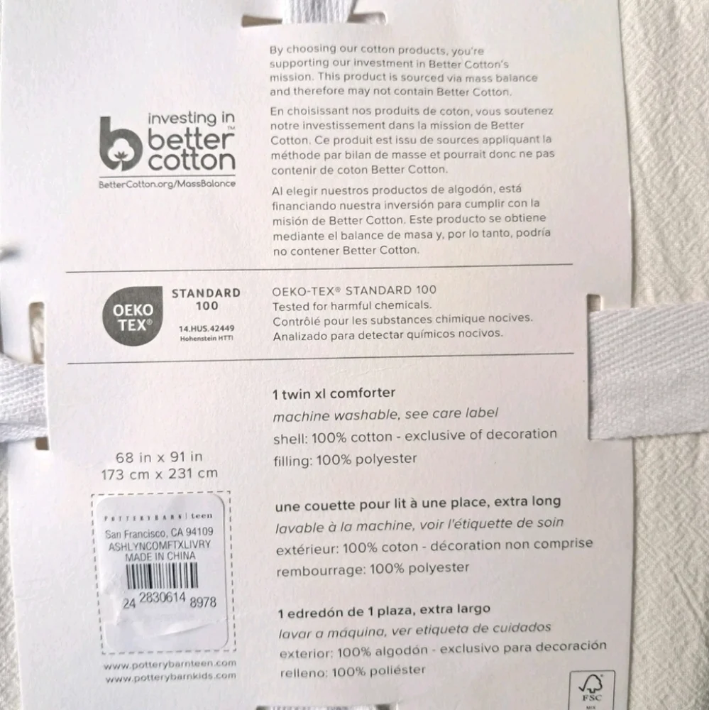 Pottery Barn Teen Ashlyn Tufted Comforter Twin XL White Dorm Bedding
